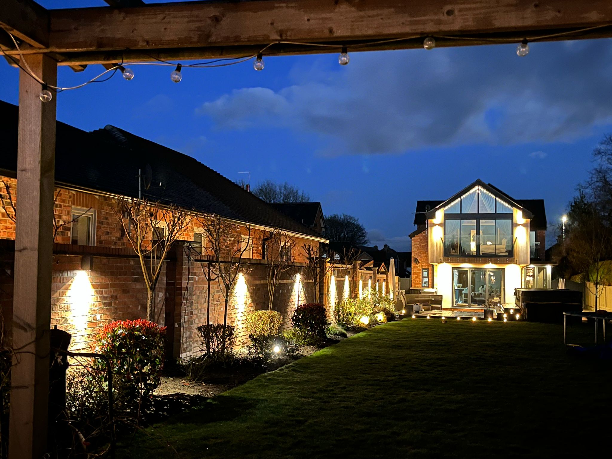Garden lighting outside a house in Cheshire