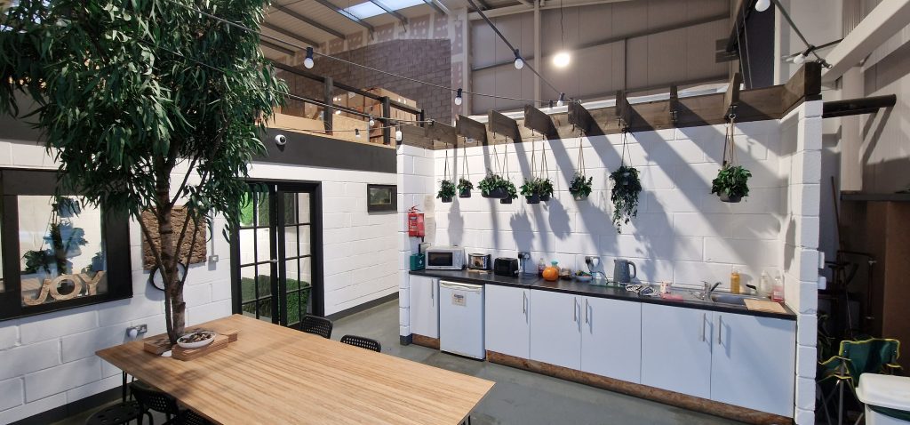 kitchen in a workplace with electrics fitted by Fully Wired