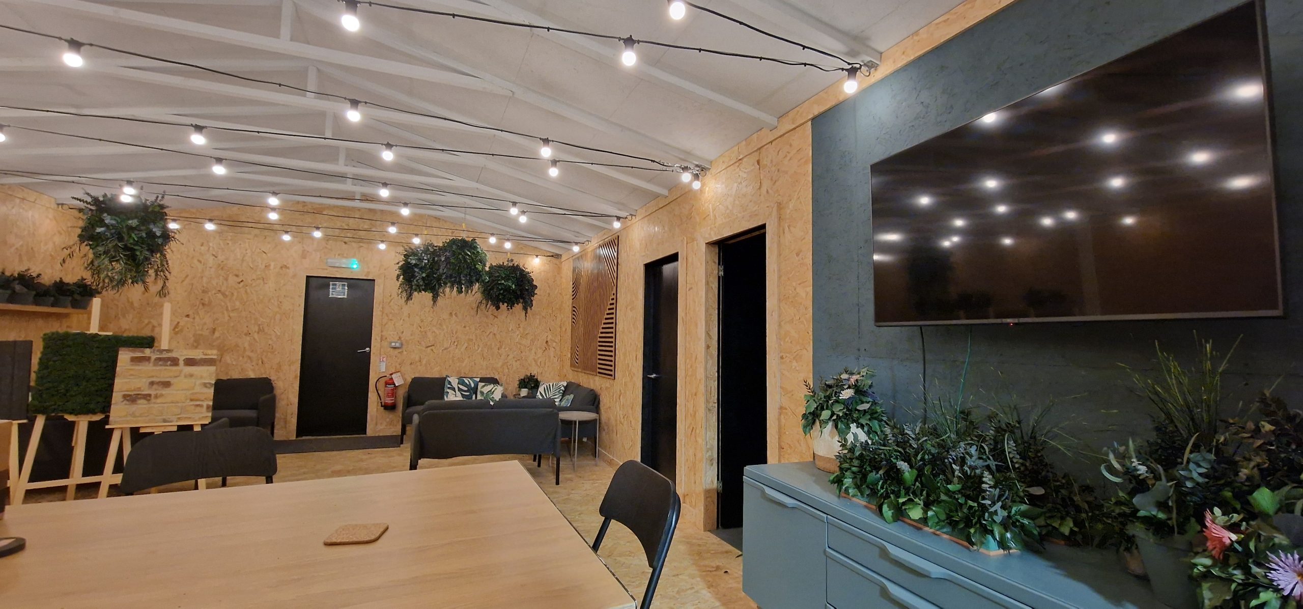 break out room at InnerSpace Cheshire with lighting and complete commercial wiring install by Fully Wired